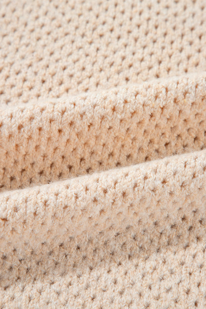 Solid Eyelet V-Neck Drop Shoulder Sweater
