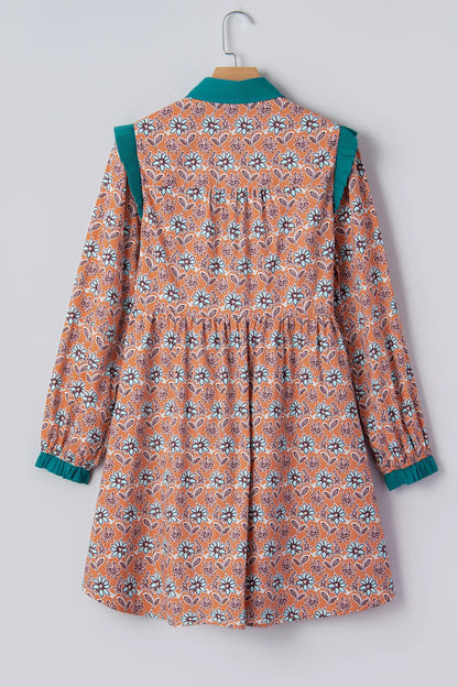 Floral Boho Contrast Collar Mini Shirt Dress