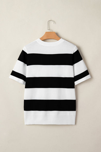 Stripe Colorblock Knitted Short Sleeve T-Shirt