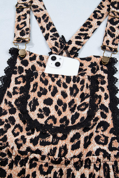 Cheetah Contrast Lace Ruffle Wide Leg Jumpsuit