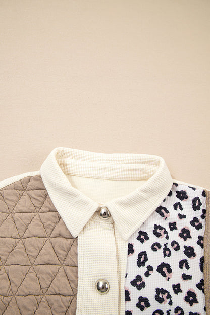 Leopard Waffle Quilted Patchwork Button Front Jacket