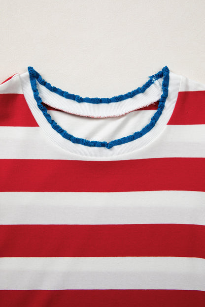 Americana Stripe Contrast Trim Puff Sleeve Dress