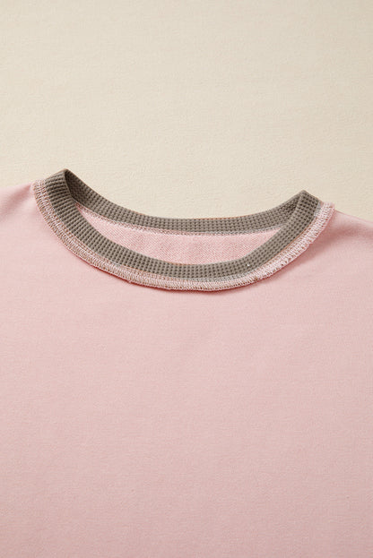 Colorblock Waffle Patchwork Oversize Sweatshirt