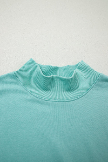 Solid Mock Neck Cap Sleeve Oversized Top