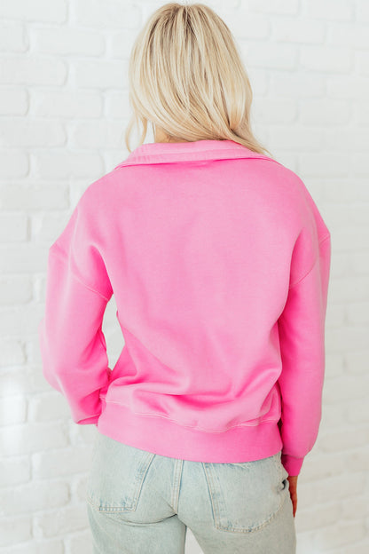 Half Button Stand Neck Drop Shoulder Sweatshirt