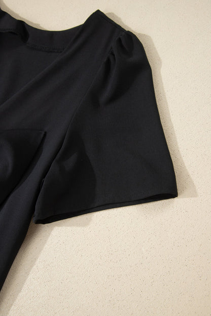 Solid Backless Bow Tie Short Sleeve Mini Dress