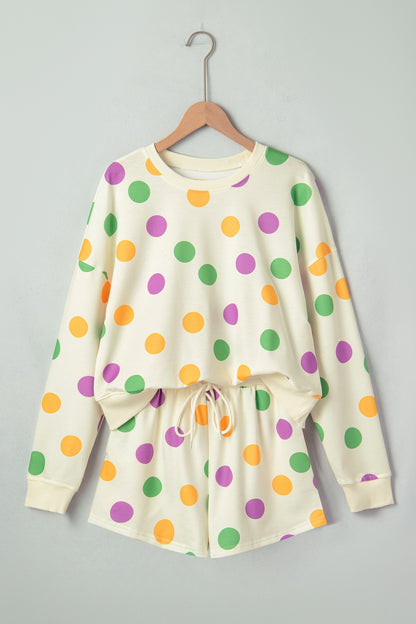 Polka Dot Pullover and Drawstring Shorts Set