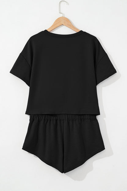Solid Cropped Tee & Ruffle High Waist Skort Set