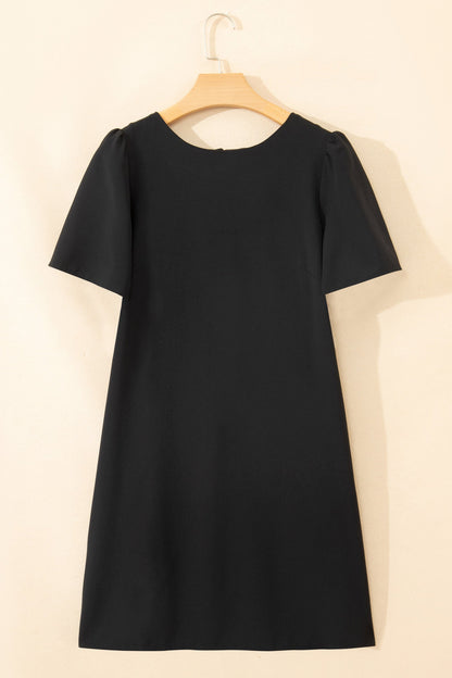 Solid Backless Bow Tie Short Sleeve Mini Dress