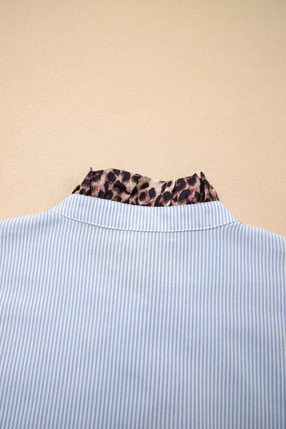 Stripe Patchwork Leopard Ruffle Long Sleeve Shirt