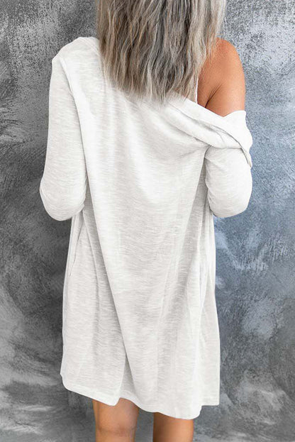 Solid Open-Front Buttoned Cardigan