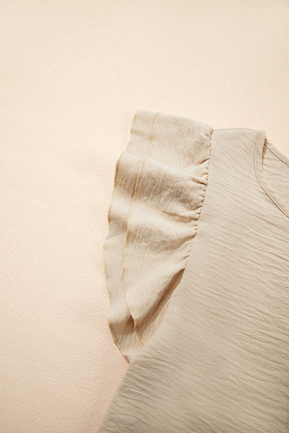 Solid Ruffle Short Sleeve Blouse