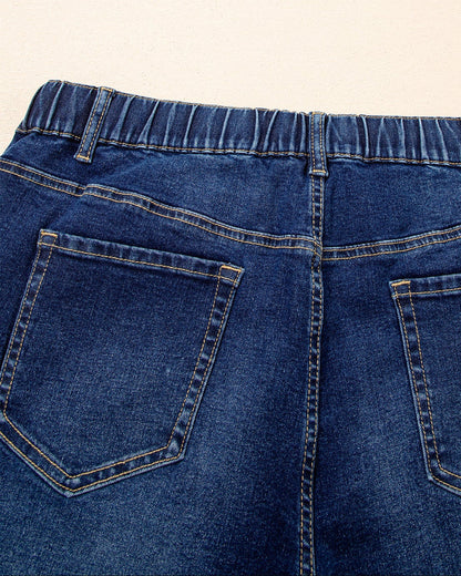 Ainsley Wash Contrast Lace-up Plus Size Jeans -Dark Wash
