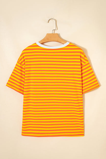 Stripe Contrast Crew Neck Drop Shoulder Tee
