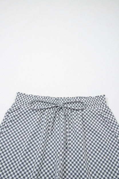 Checker Drawstring Elastic Waist Pocketed Shorts