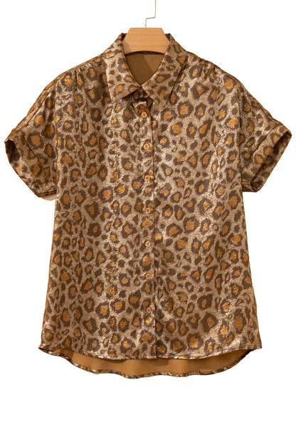 Leopard Metallic Short Sleeve Buttoned Shirt