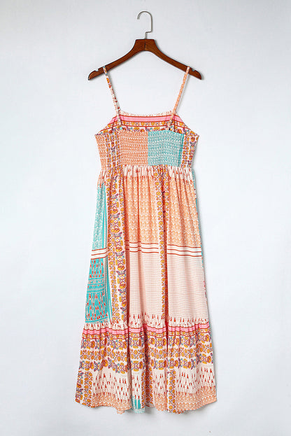 Boho Floral Patchwork Square Neck Sundress