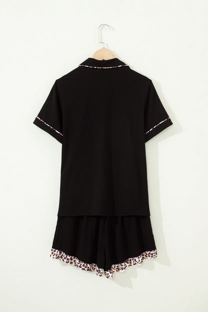 Leopard Patchwork Top & Shorts Pajama Set