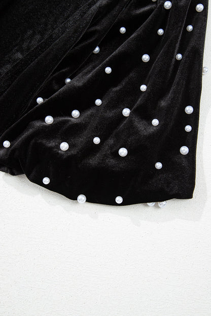 Velvet Pearl Beaded Puff Sleeve Top
