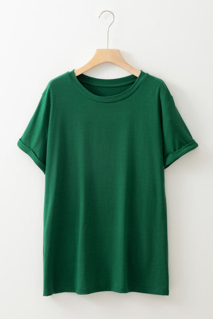 Plus Size Solid Rolled Short Sleeve T-Shirt