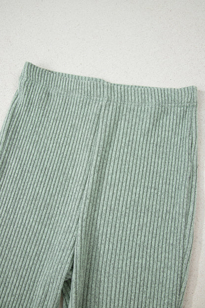 Ribbed Knit Long Sleeve Top and Leggings Set