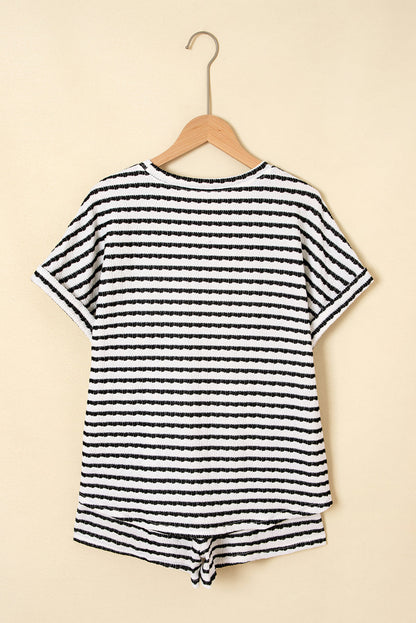 Stripe Knitted Top & Drawstring Shorts Set