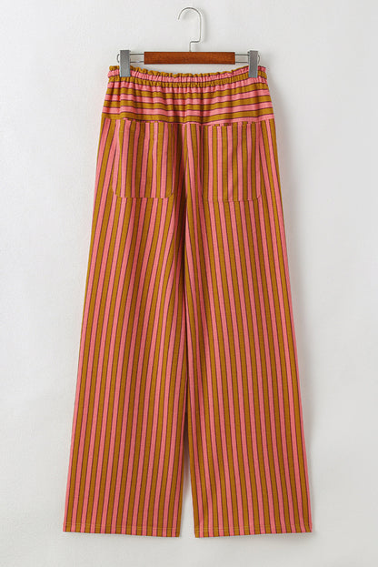 Stripe Tie Waist Buttoned Pocket Wide Leg Pants