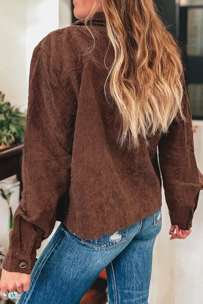Floral Corduroy Embroidered Button-Front Jacket