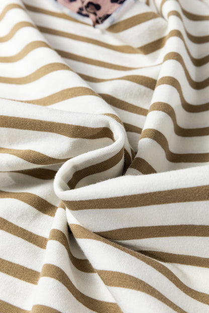 Stripe Leopard Patchwork Round Neck T-Shirt