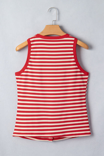 Stripe Ribbed Knit Buttoned Tank Top