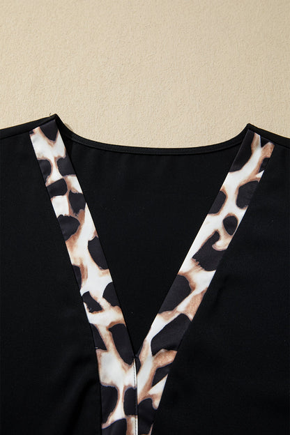 Plus Size Leopard Patchwork V-Neck Ruffle Dress
