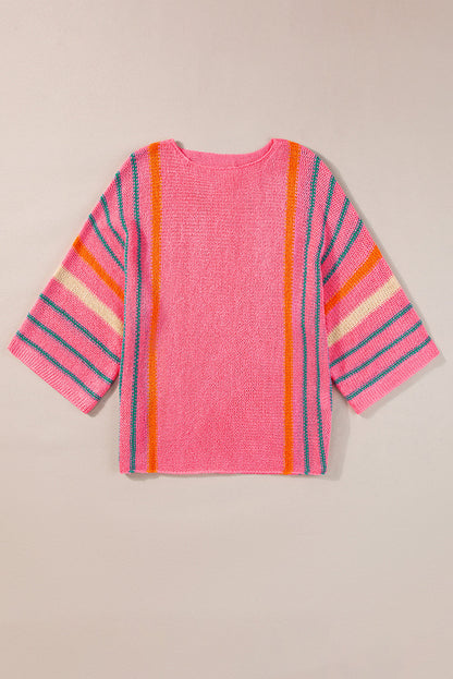 Stripe Wide Sleeve Knitted Sweater