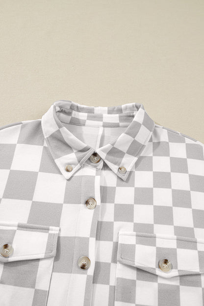 Plus Size Checker Button-Up Western Jacket