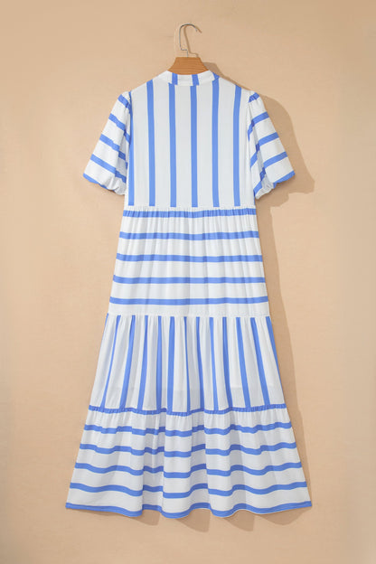 Stripe Ricrac Trim Short Sleeve Midi Dress