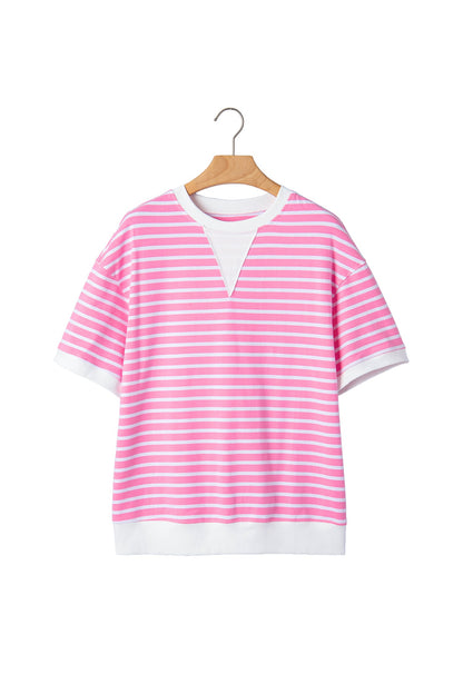 Stripe Colorblock Drop Shoulder Short Sleeve Top