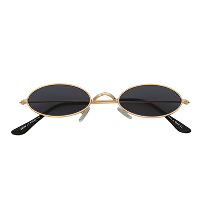 BECK - Retro Modern Small Metal Round Oval 90s Gold Sunglasses Smoke Lens