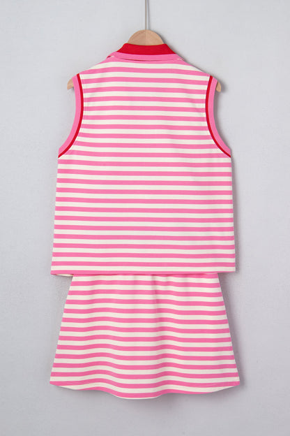 Stripe Textured Zip Collar Top & Skort Set