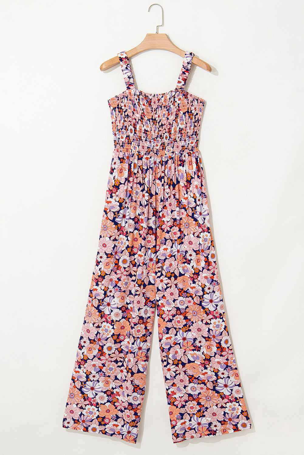 Angelica Square Neckline Stretch High Waist Jumpsuit - Pink Floral