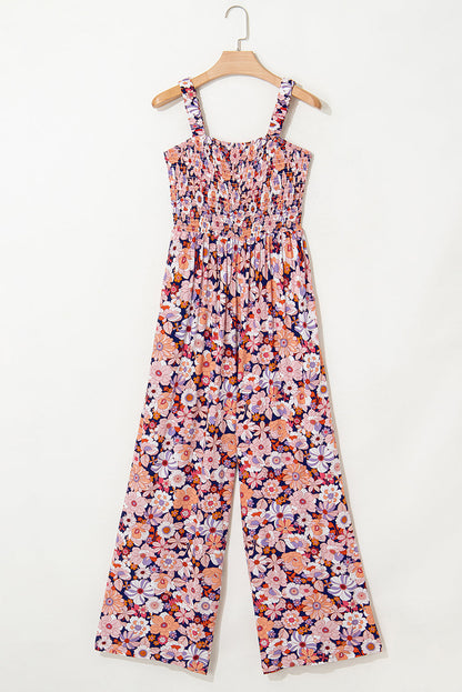 Angelica Square Neckline Stretch High Waist Jumpsuit - Pink Floral