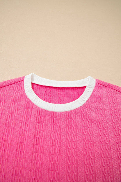 Colorblock Textured Tee & Drawstring Shorts Set