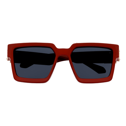 BILLIONAIRE - Large Square High Fashion Square Sunglasses Red-Gold Smoke Tint