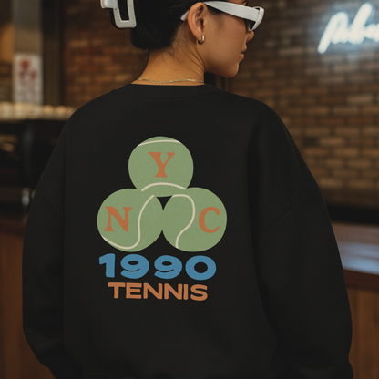 NYC 1990 Tennis Crewneck Sweatshirt – Vintage Sport Graphic Pullover