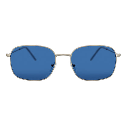 BRANDIN - Classic Square Thin Metal Sunglasses Silver Blue Tint Lens