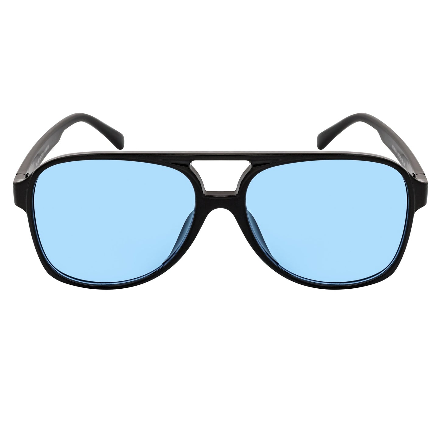 BRASCO - Classic Plastic Teardrop Aviator Black Sunglasses Blue Tint Lens