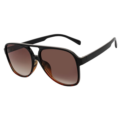 BRASCO - Classic Teardrop Aviator Black-Tortoise Sunglasses Amber Fade