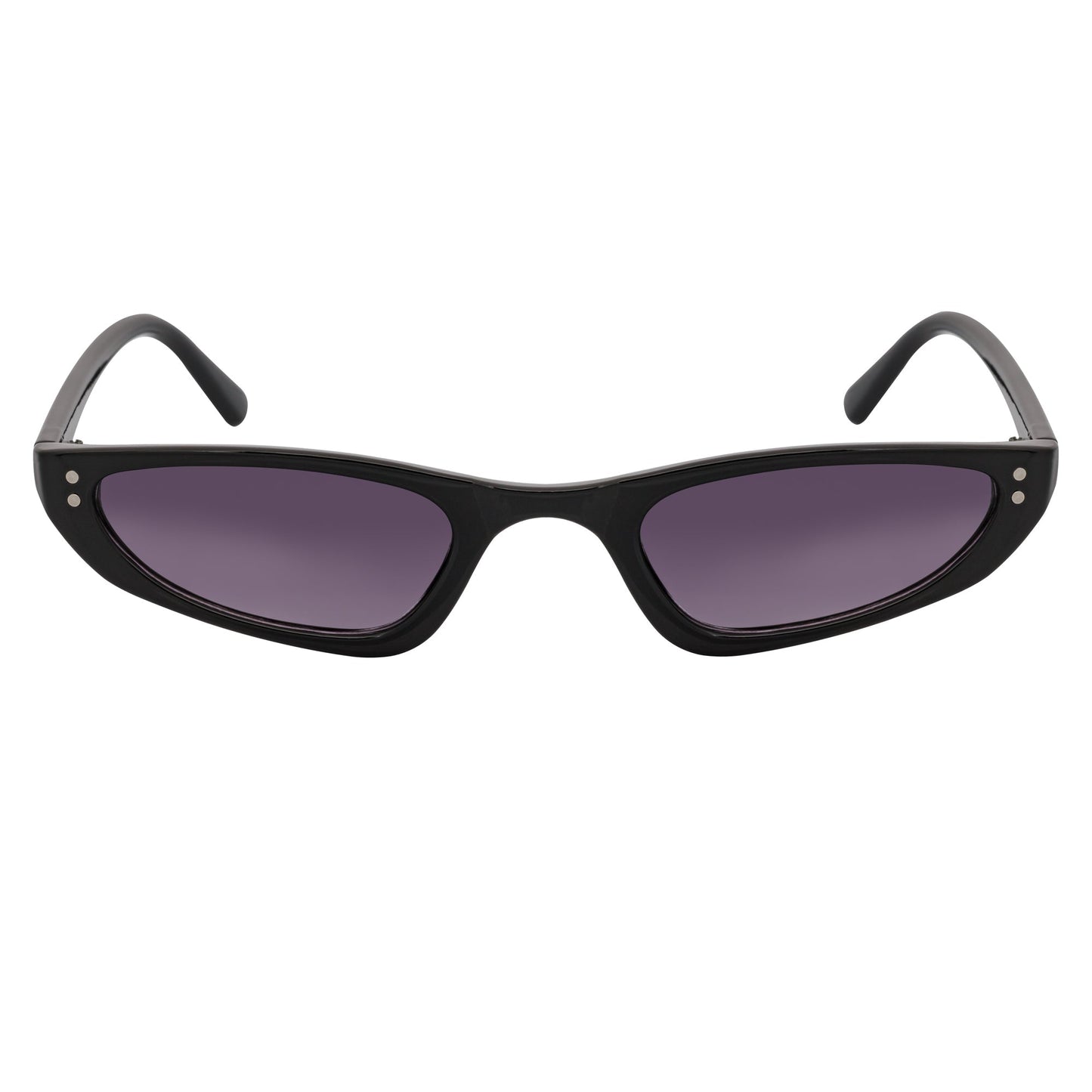 BURMESE - Retro Small Hexagonal Cat Eye Black Sunglasses Lavender Lens