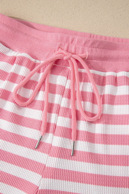 Stripe Puff Sleeve T-Shirt & Drawstring Shorts Set