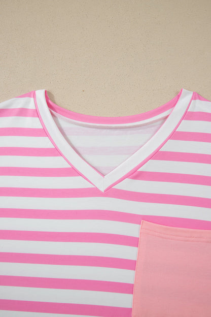 Plus Size Stripe Colorblock Patch Pocket Tee