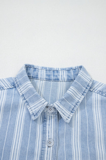 Stripe Denim Chest Pocket Boyfriend Shacket