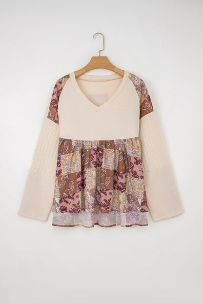 Boho Paisley Patchwork Long Sleeve Top
